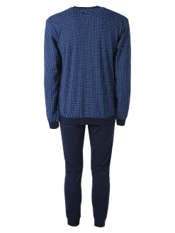 A Sette Pigiama lungo da uomo in cotone interlock con stampa a quadretti - blu scuro