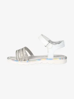 Asso Sandali da bambina con strass e cinturino a strappo - bianco