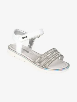 Asso Sandali da bambina con strass e cinturino a strappo - bianco