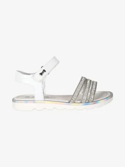 Asso Sandali da bambina con strass e cinturino a strappo - bianco