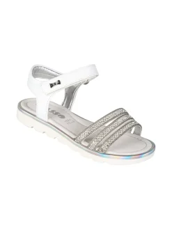 Asso Sandali da bambina con strass e cinturino a strappo - bianco