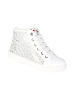 Asso Sneakers alte da ragazza con strass - bianco