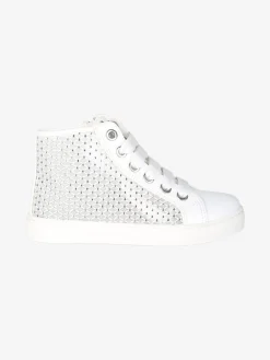 Asso Sneakers alte da ragazza con strass - bianco