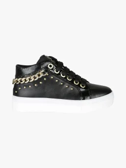 Asso Sneakers da ragazza con catena gioiello e borchie - nero