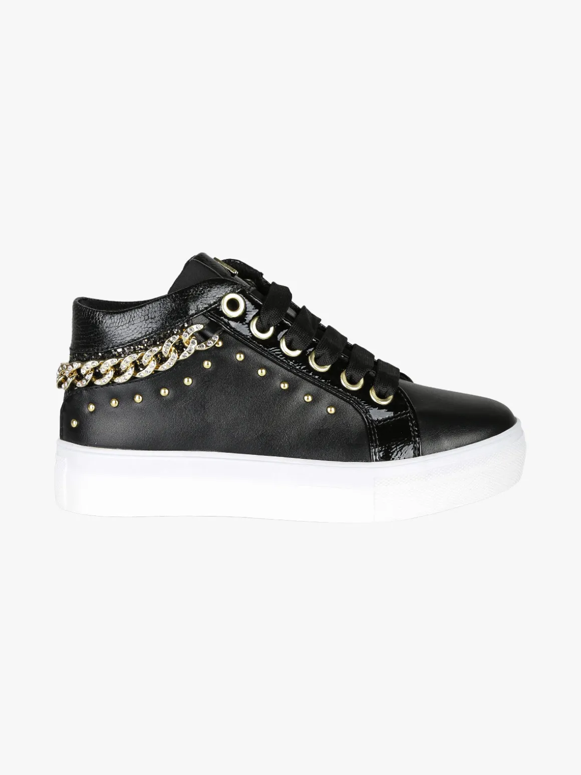 Asso Sneakers da ragazza con catena gioiello e borchie - nero