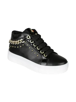 Asso Sneakers da ragazza con catena gioiello e borchie - nero