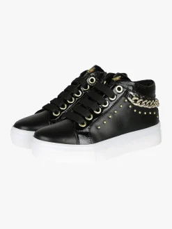 Asso Sneakers da ragazza con catena gioiello e borchie - nero
