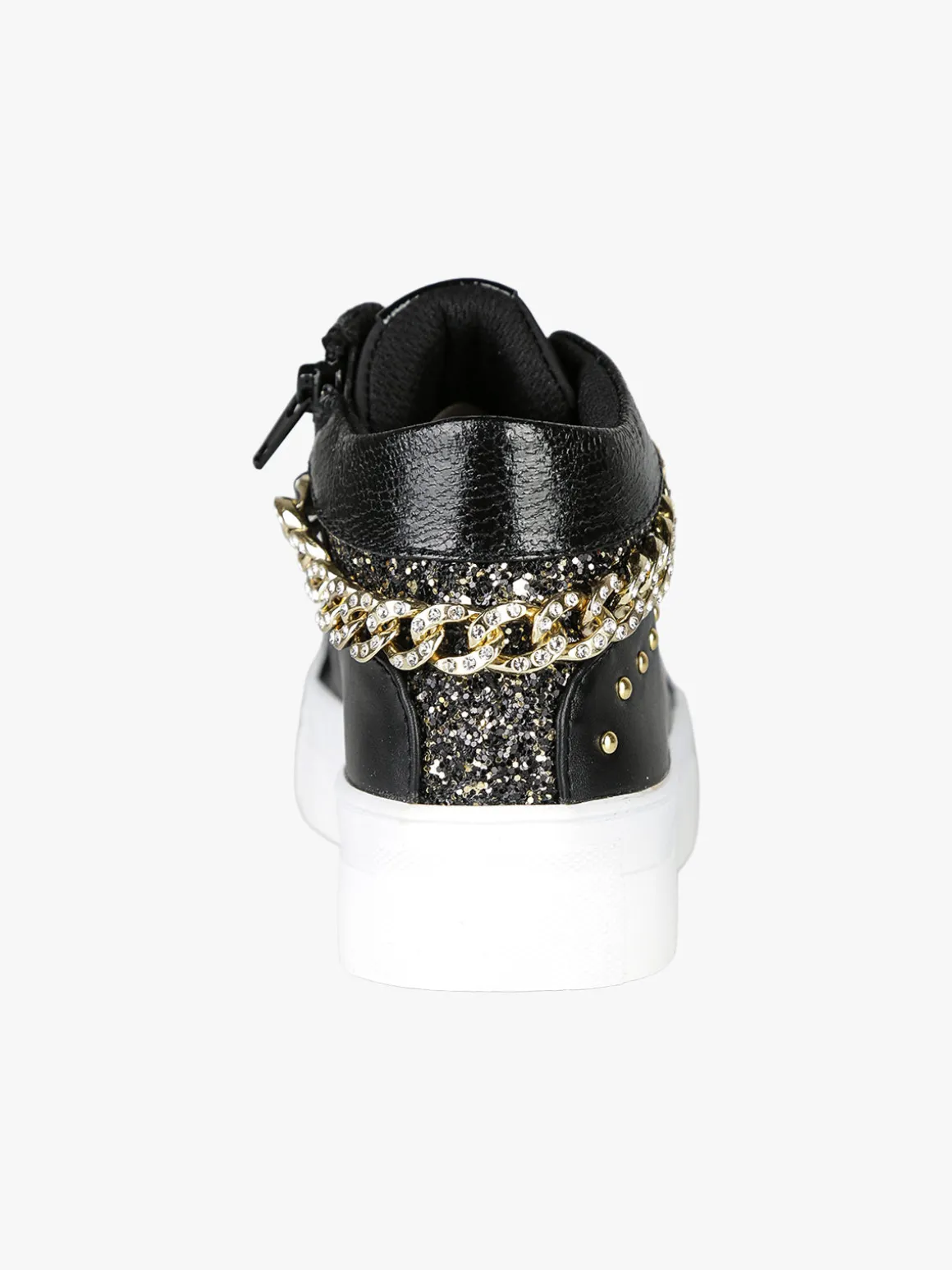 Asso Sneakers da ragazza con catena gioiello e borchie - nero