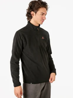Athl Dpt Felpa da uomo mezza zip in micropile con bordi a contrasto - nero