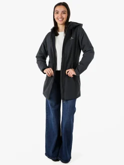 Athl Dpt Giubbotto lungo da donna impermeabile con cappuccio e zip - blu scuro