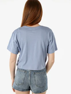 Athl Dpt T-shirt donna cropped in cotone con stampa - cielo