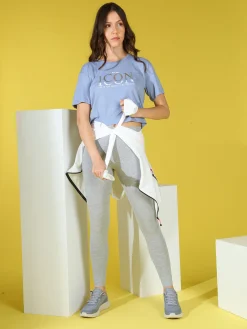 Athl Dpt T-shirt donna cropped in cotone con stampa - cielo