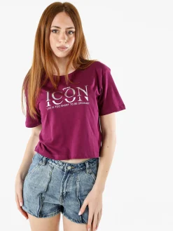 Athl Dpt T-shirt donna cropped in cotone con stampa - viola