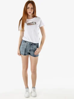 Athl Dpt T-shirt donna in cotone con stampa argento - bianco