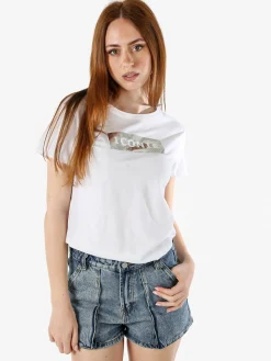 Athl Dpt T-shirt donna in cotone con stampa argento - bianco