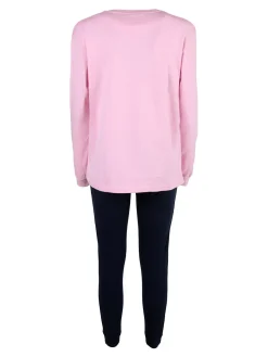 Australian Pigiama lungo da donna in cotone interlock con stampe - rosa