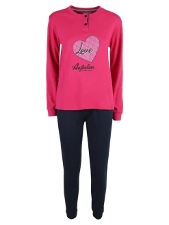 Australian Pigiama lungo da donna in cotone interlock - fucsia