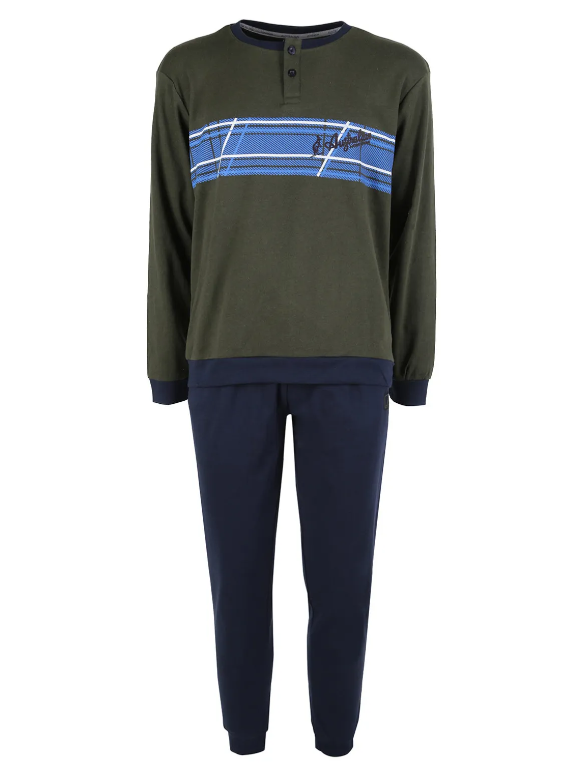Australian Pigiama lungo da uomo in misto cotone interlock - militare