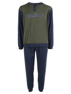 Australian Pigiama lungo da uomo in misto cotone interlock - militare
