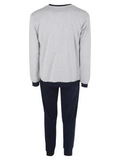 Australian Pigiama lungo da uomo in misto cotone interlock - blu scuro