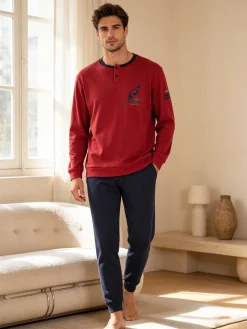 Australian Pigiama lungo da uomo in misto cotone interlock - bordeaux