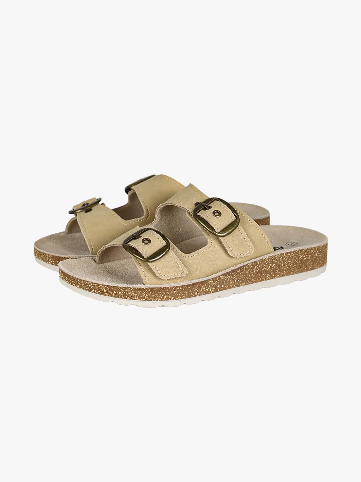 Axa Shoes Ciabatte donna con doppia fibbia e plantare in pelle - beige
