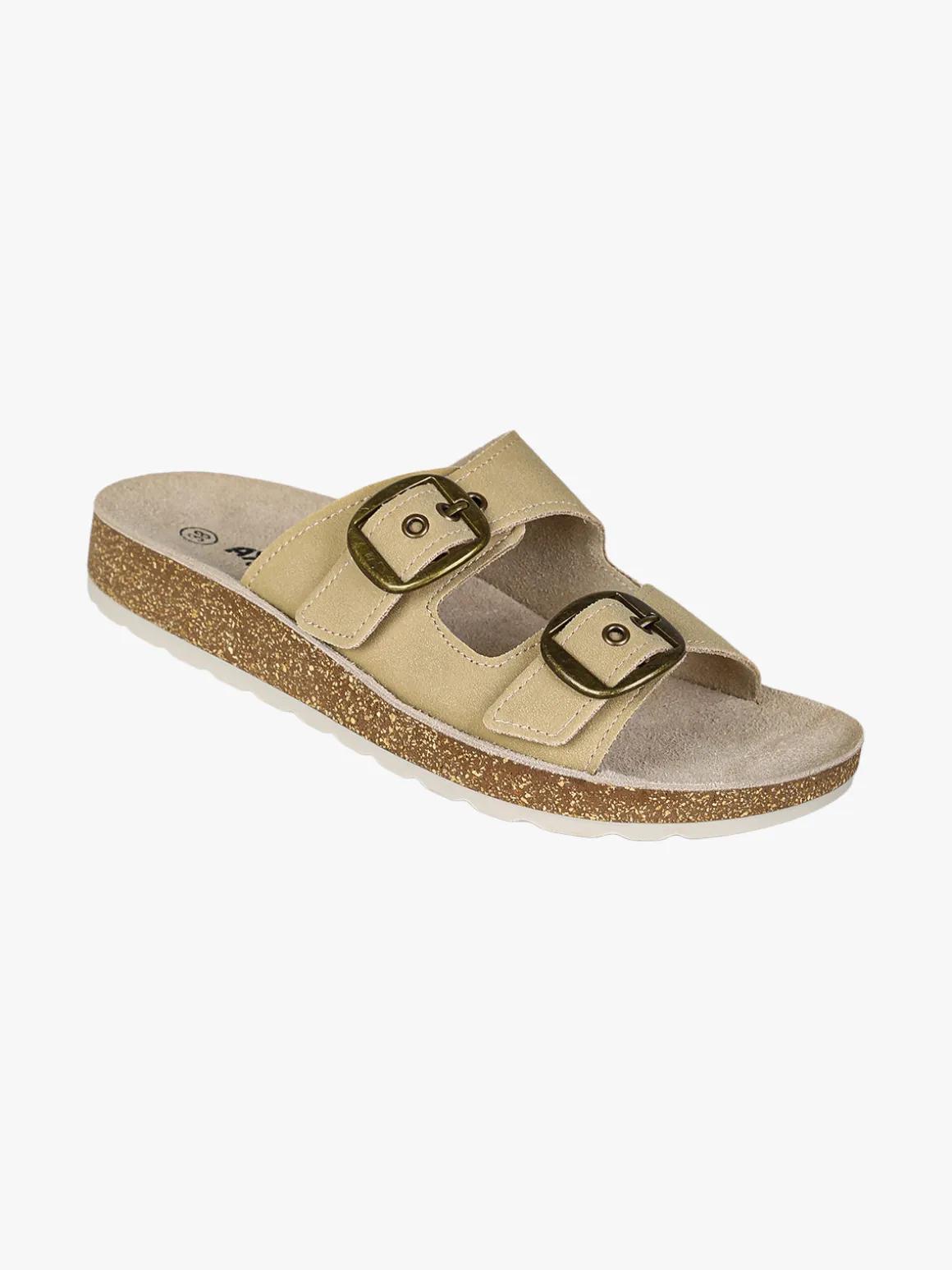 Axa Shoes Ciabatte donna con doppia fibbia e plantare in pelle - beige