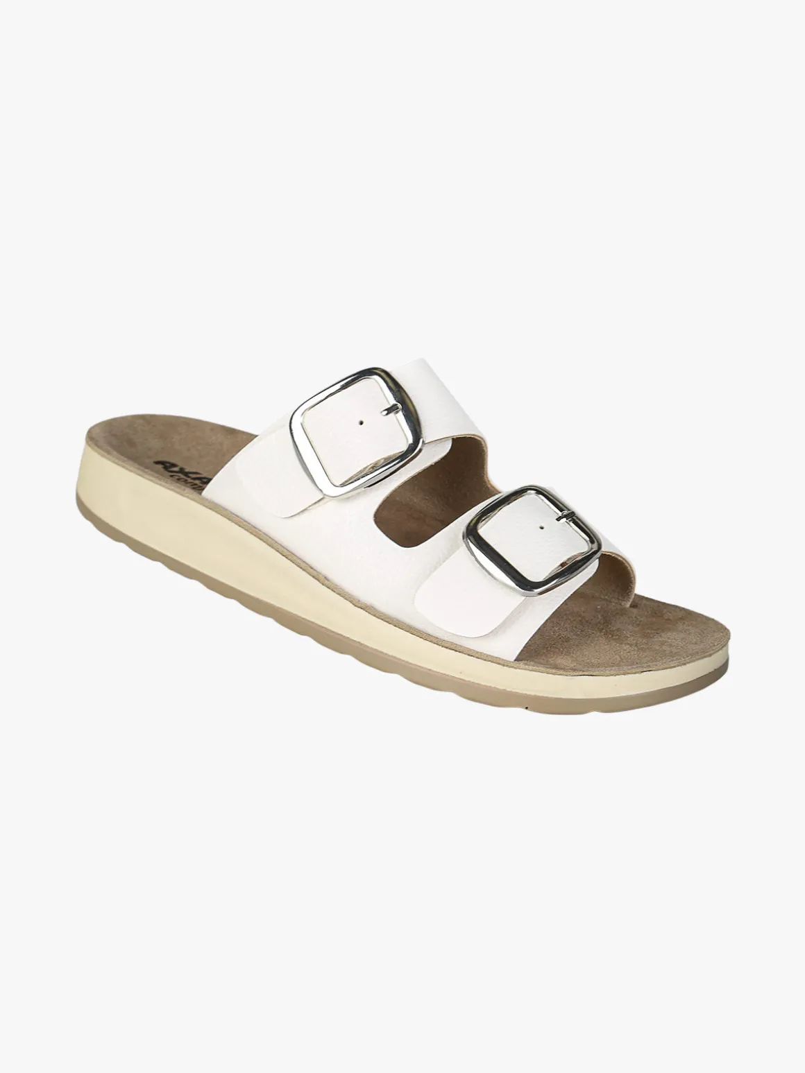 Axa Shoes Ciabatte donna con doppia fibbia e plantare in pelle - bianco