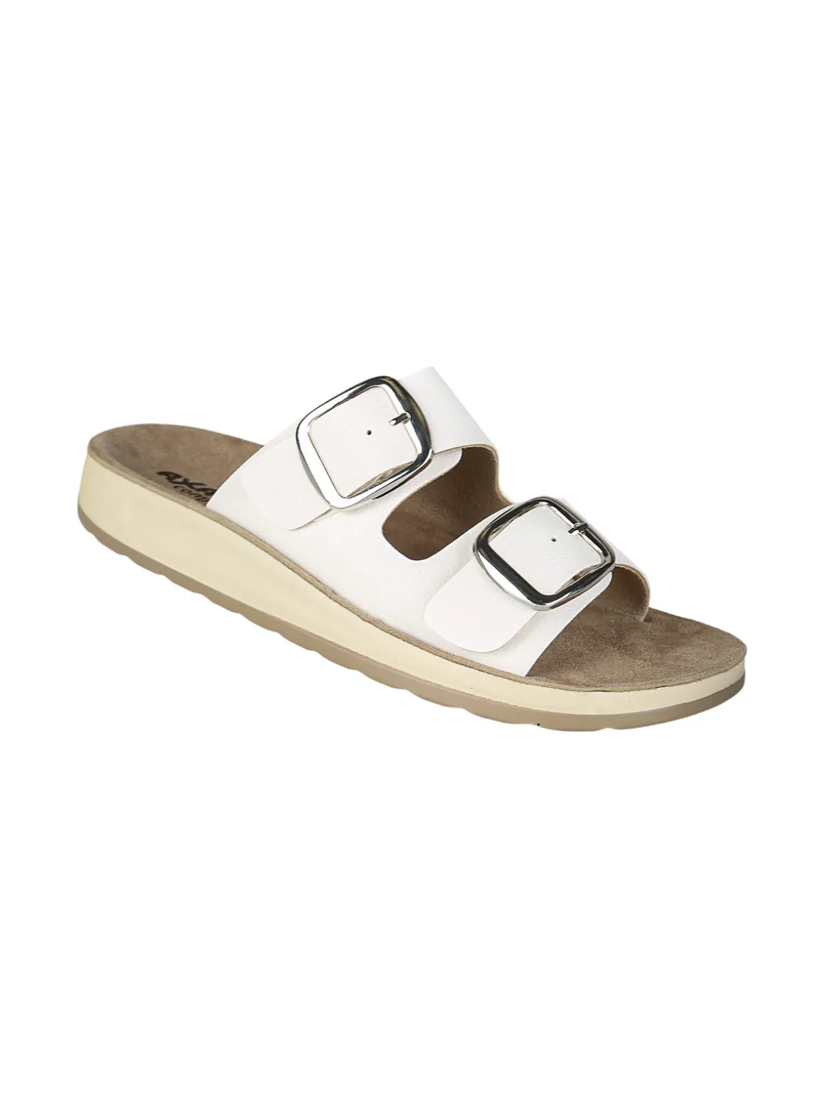 Axa Shoes Ciabatte donna con doppia fibbia e plantare in pelle - bianco