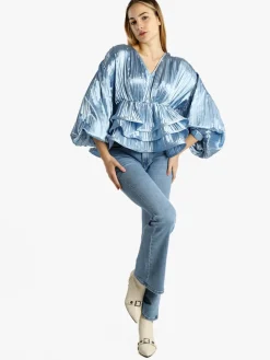 Azaka Blusa donna plissetata con balze sul finale