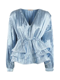 Azaka Blusa donna plissetata con balze sul finale
