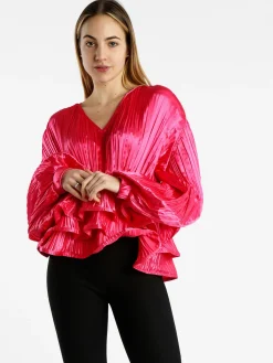 Azaka Blusa donna plissetata con balze sul finale