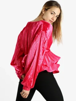 Azaka Blusa donna plissetata con balze sul finale