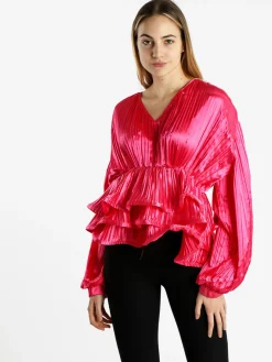 Azaka Blusa donna plissetata con balze sul finale