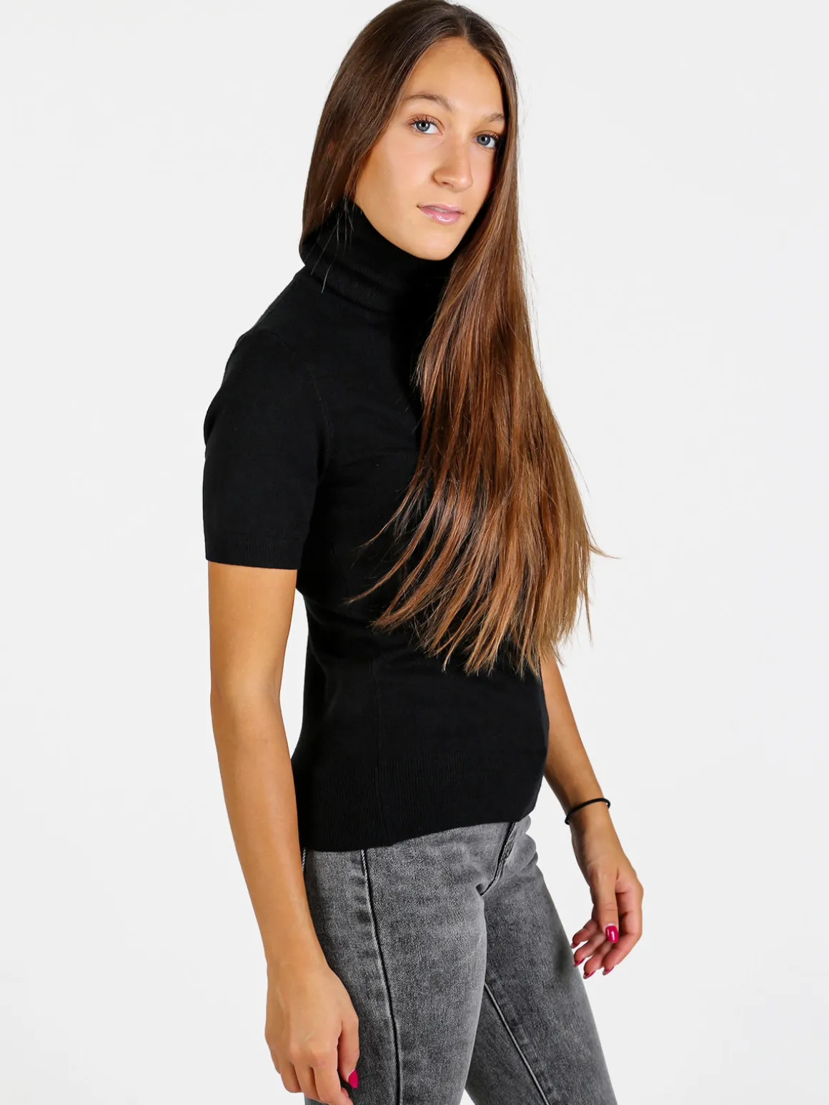 Baci & Abbracci Maglia dolcevita donna a maniche corte - nero
