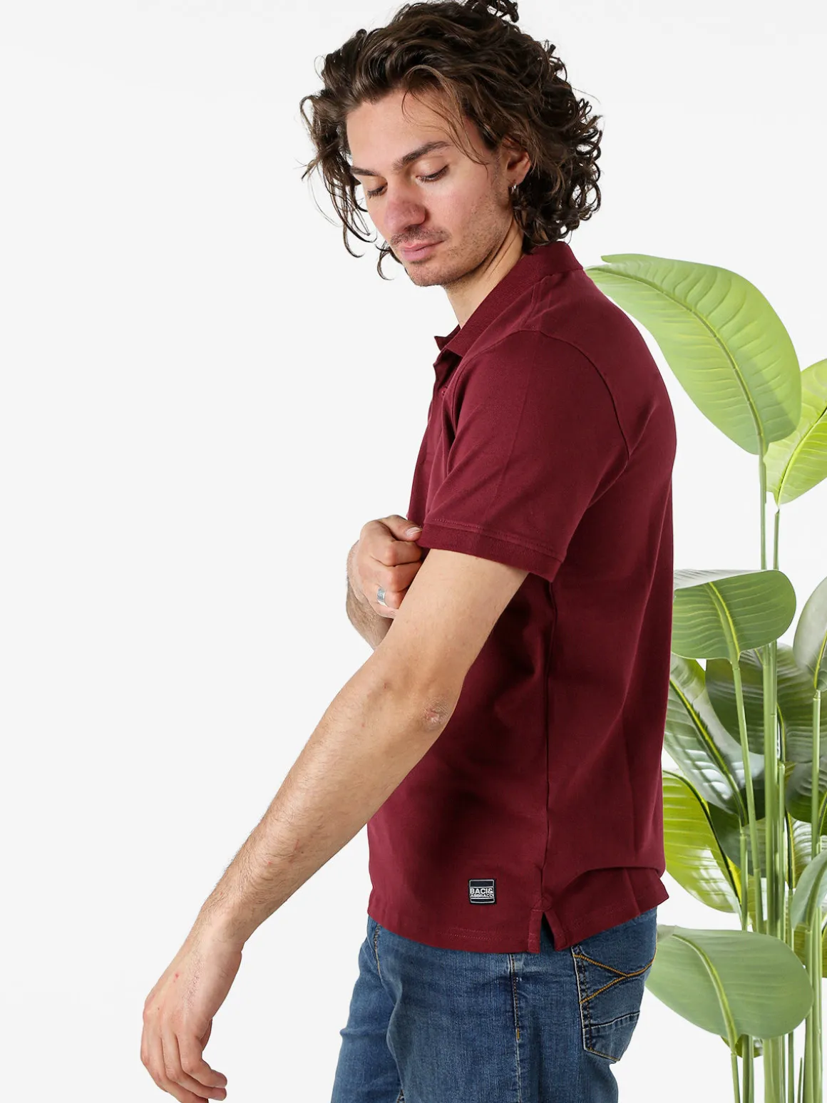 Baci & Abbracci Polo da uomo a maniche corte in cotone - bordeaux