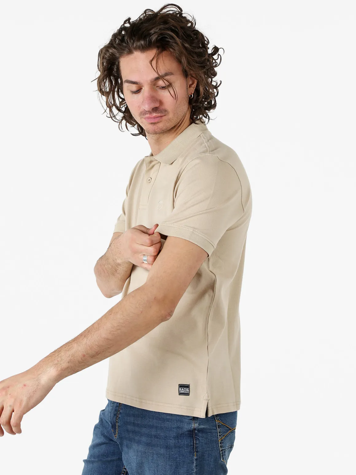 Baci & Abbracci Polo da uomo a maniche corte in cotone - sabbia