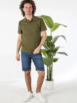 Baci & Abbracci Polo da uomo in cotone a maniche corte con logo davanti e dietro - militare