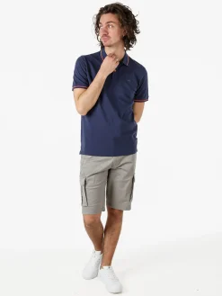 Baci & Abbracci Polo da uomo in cotone a maniche corte con logo davanti e dietro - blu scuro
