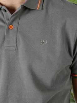 Baci & Abbracci Polo da uomo in cotone a maniche corte con logo davanti e dietro - antracite
