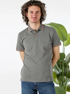 Baci & Abbracci Polo da uomo in cotone a maniche corte con logo davanti e dietro - antracite