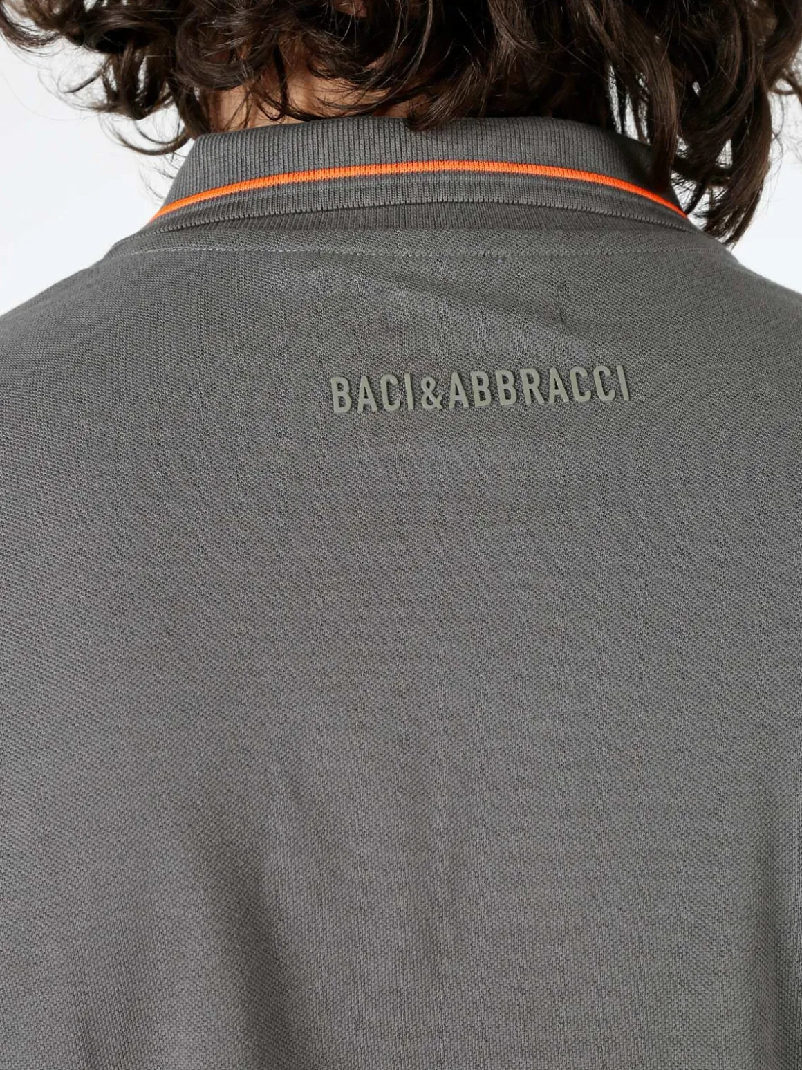Baci & Abbracci Polo da uomo in cotone a maniche corte con logo davanti e dietro - antracite