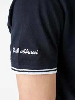 Baci & Abbracci Polo da uomo in cotone a maniche corte - blu scuro