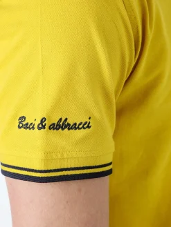 Baci & Abbracci Polo da uomo in cotone a maniche corte - giallo