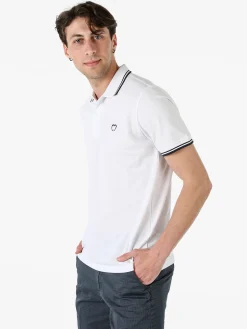 Baci & Abbracci Polo da uomo in cotone a maniche corte - bianco