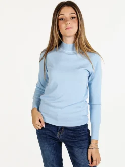 Baci & Abbracci Pullover donna lupetto in maglia - azzurro