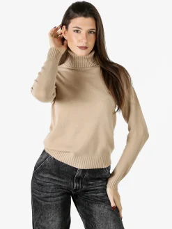 Baci & Abbracci Pullover donna dolcevita in maglia - beige