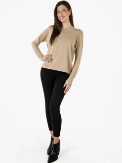 Baci & Abbracci Pullover girocollo da donna in maglia tinta unita - beige