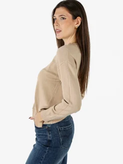 Baci & Abbracci Pullover girocollo da donna in maglia tinta unita - beige