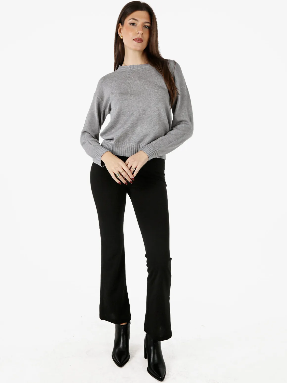 Baci & Abbracci Pullover girocollo da donna in maglia tinta unita - grigio